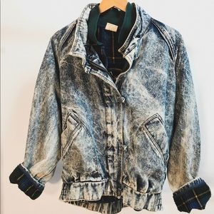 80’s / 90’s acid wash denim jacket with flannel